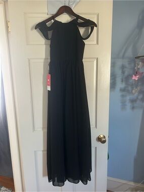 JJs House Black Cold-Shoulder Girls' Maxi Formal Dress